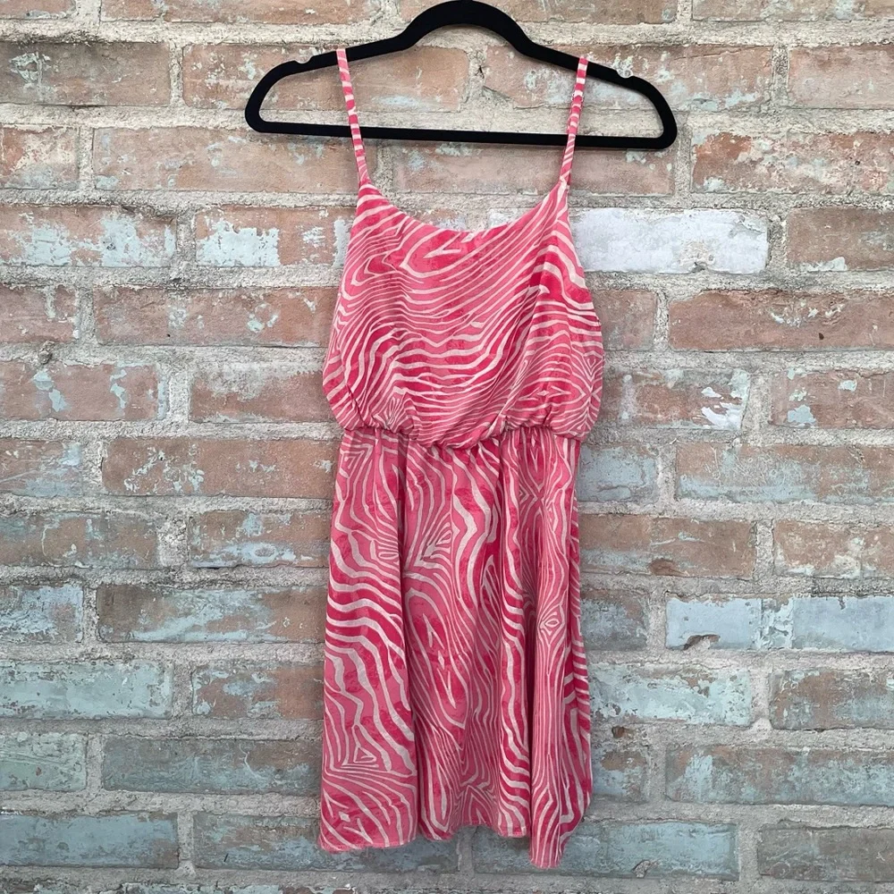 Alice + Olivia Pilar Pink Zebra Print Silk Blouson Tank Dress Elastic Waist XS - Picture 4 of 10